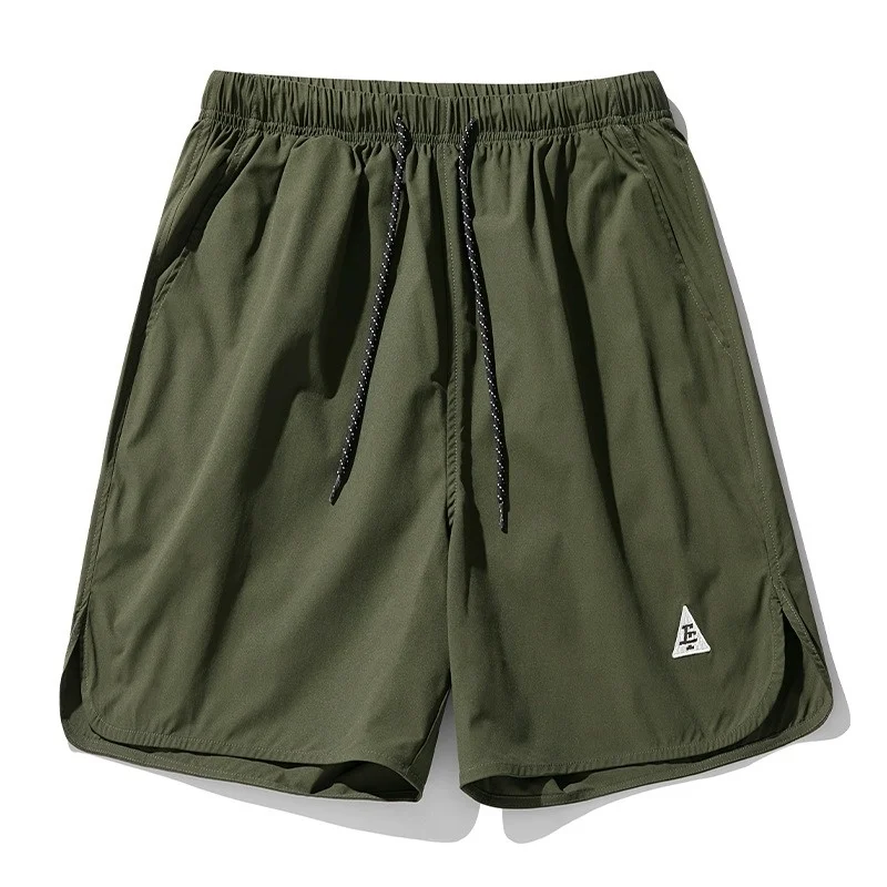 Sports shorts for men, summer split design, beach pants, embroidered casual five quarter pants