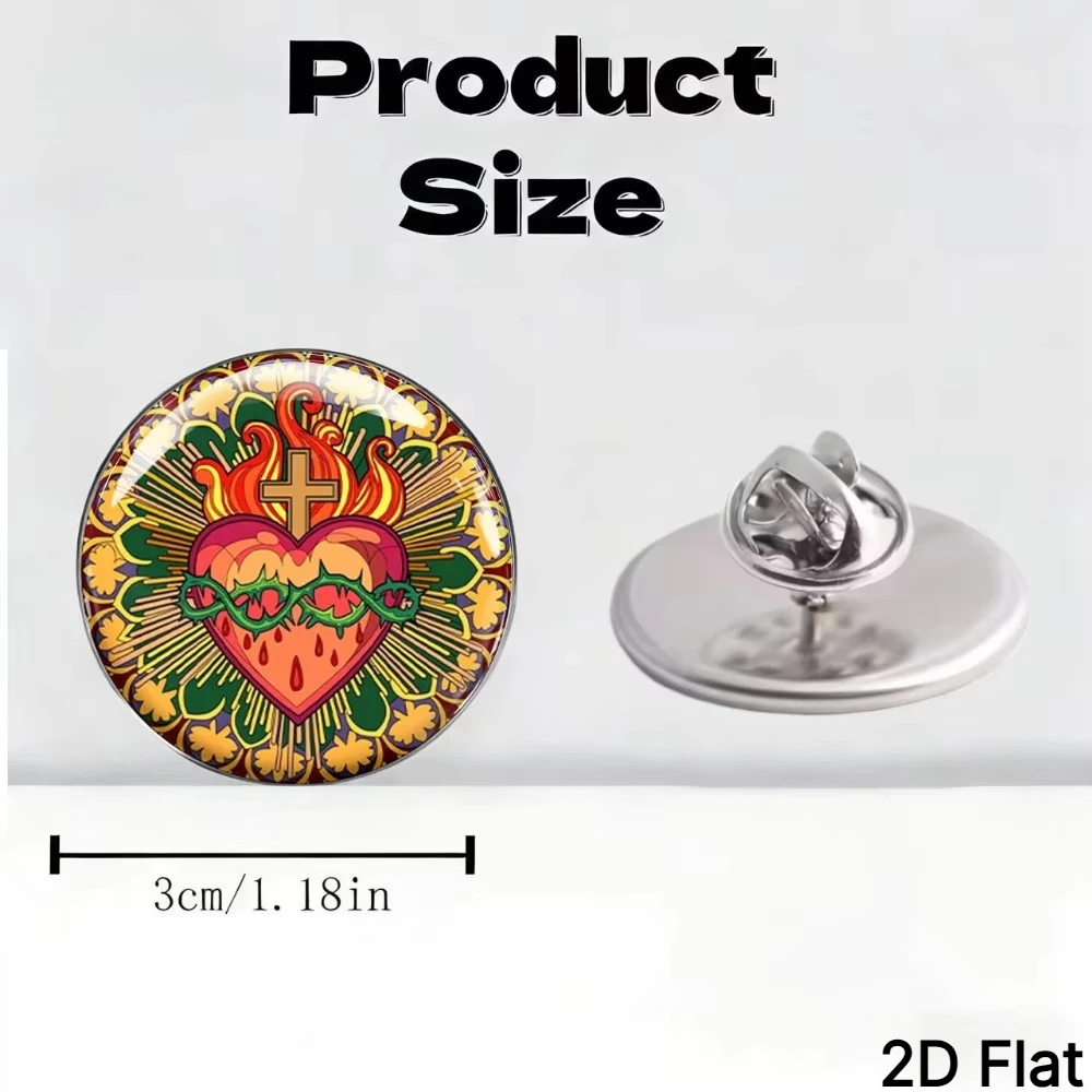 6-20 Pcs Sacred Heart Jesus 2D Print Lapel Pin, Crown of Thorns Cross Pattern Brooch,Backpack Clothing Accessory, Badge Souvenir