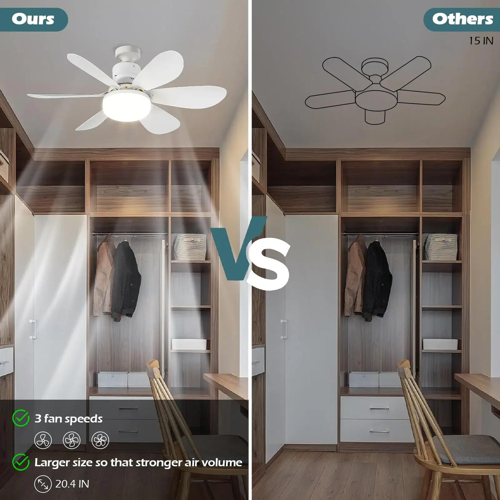 Imagem -02 - Ventilador de Teto Silencioso Inteligente com Luz Led Controle Remoto Quarto e Sala de Estar Base E27 20.5 Polegada 40w