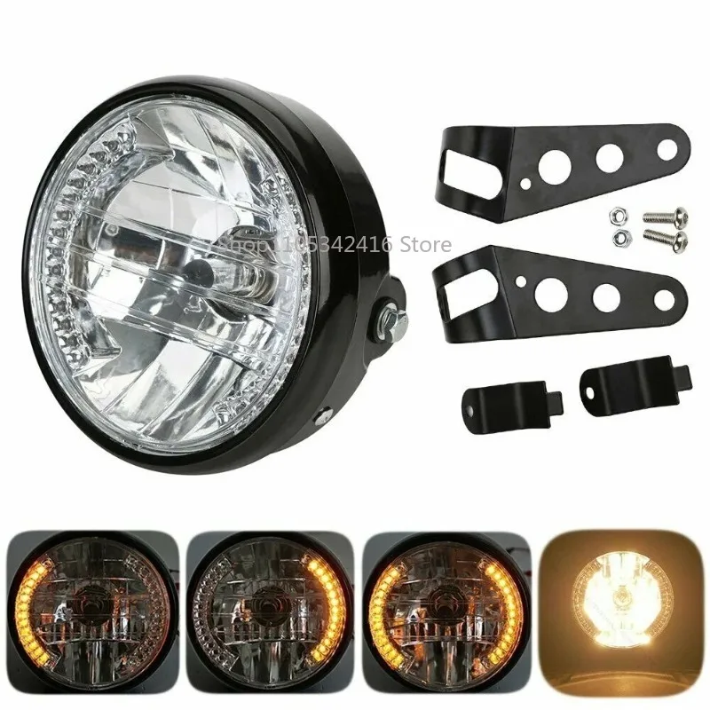 7 Inch Motorcycle LED Headlight H4 Halogen Bulb with Mounting Bracket for Harley