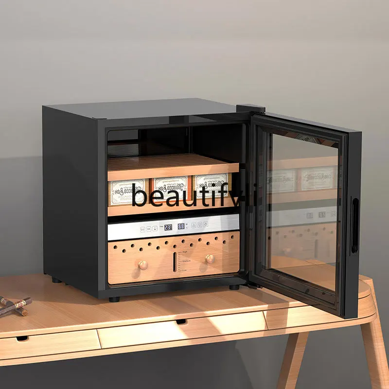 

Compressor cigar cabinet, constant temperature and humidity single door small cigar display moisturizing cabinet