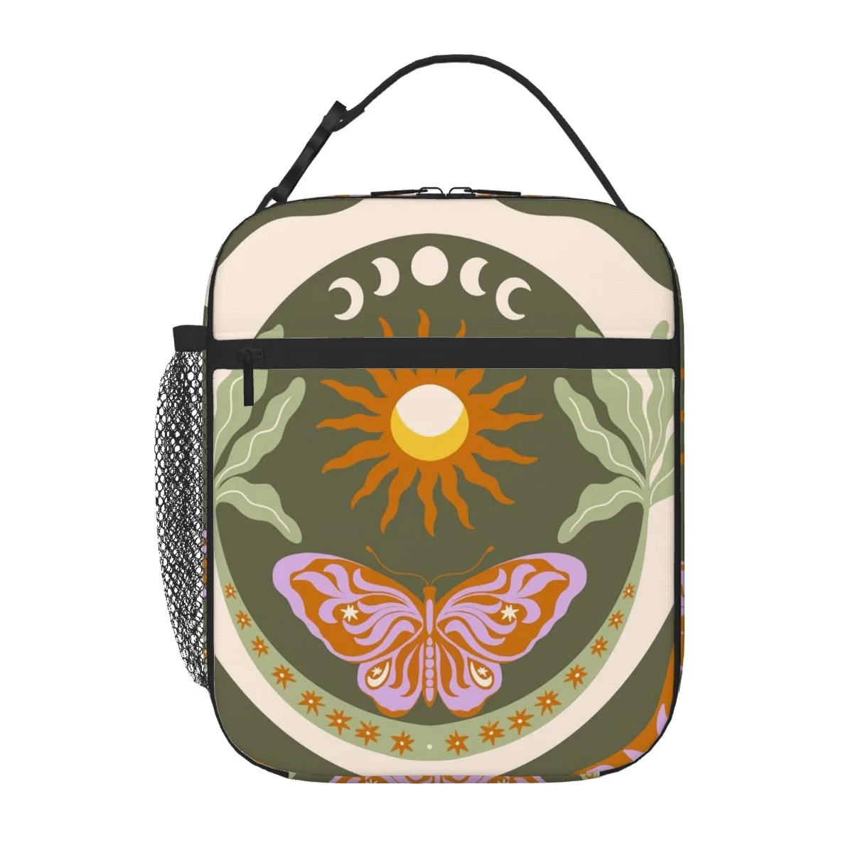 Thermal Insulated Bag with Celestial Sun, Moon, Stars & Butterfly Design for Drinks, Lunch, Office, Travel Portable Thermal Bag