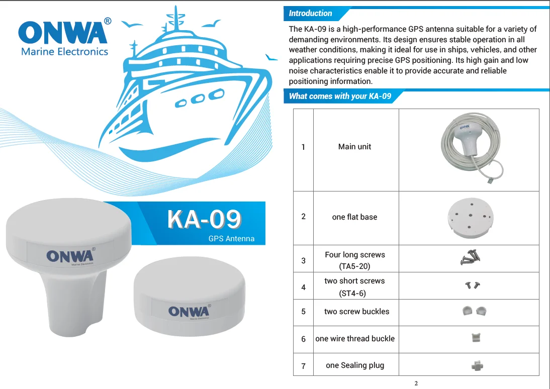 New ONWA KA-09 Marine GPS Antenna KA-09 GNSS Antenna GNSS Antenna enables precise positioning and accurate navigation
