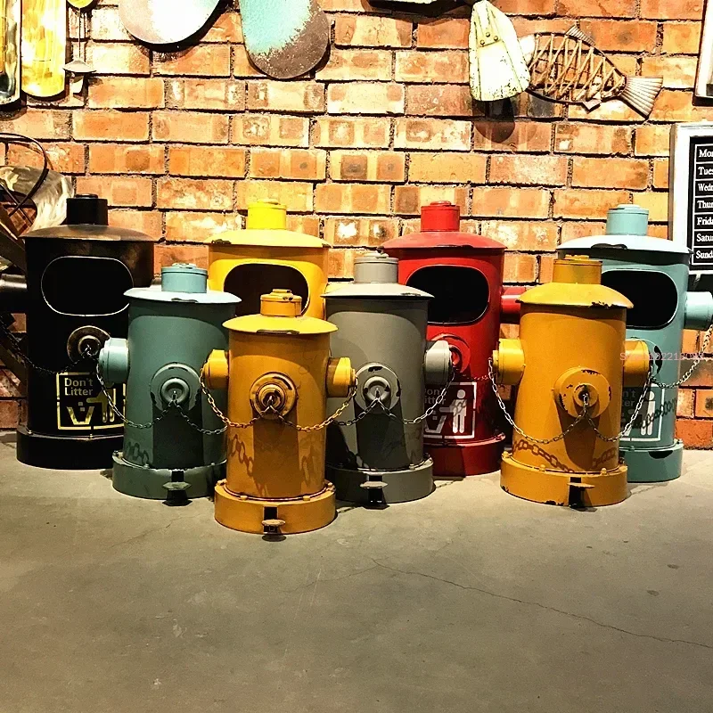 Industrial Wind Fire Hydrant Trash Pedal Iron Art Decorate American Style Ornament Bar Internet Cafe Restaurant Garden Waste Bin