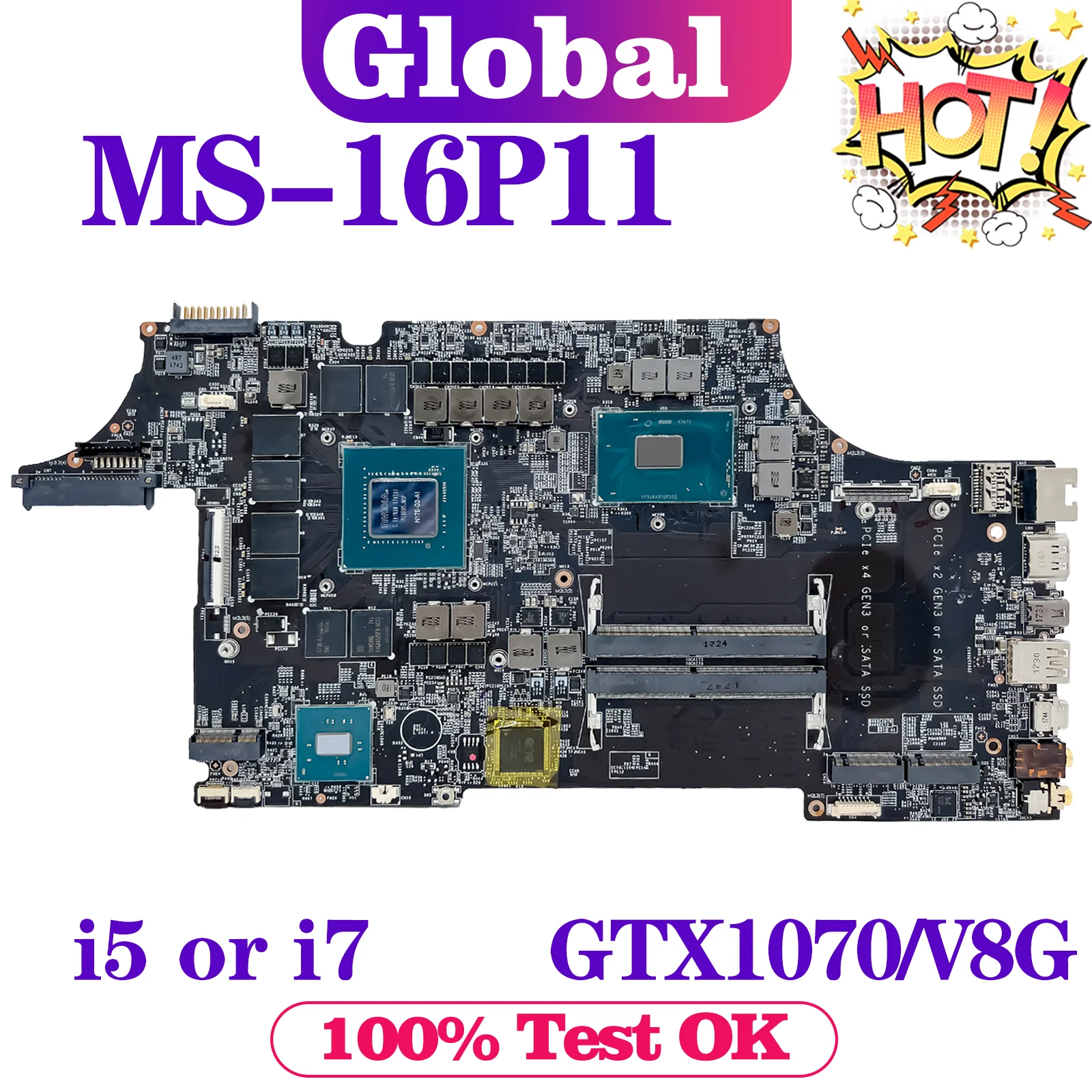 

KEFU Mainboard For MSI MS-16P11 MS-16P1 GE63VR GE63 GE73 GE73VR GP63 GP73 GL73 GL63 Laptop Motherboard i5 i7 7th Gen GTX1070/V8G