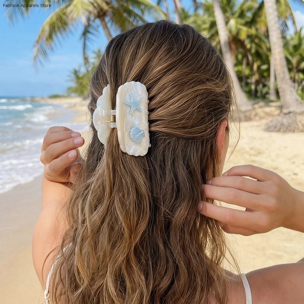 

Creative Hairpin Ocean Style Fish Hair Claw Starfish Cartoon Fish Shape Grab Clip Colorful Large Shell Grasp Beach