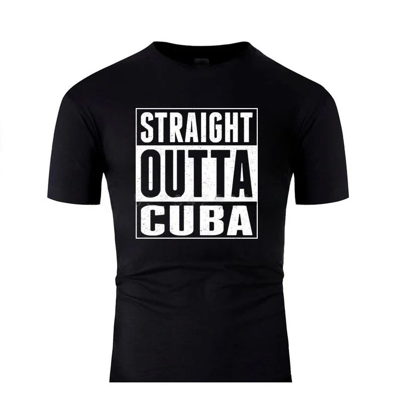 Men's Casual Straight Outta Cuba T-Shirt Awesome Hand-Painted Custom Clothing Fashionable Streetwear Style