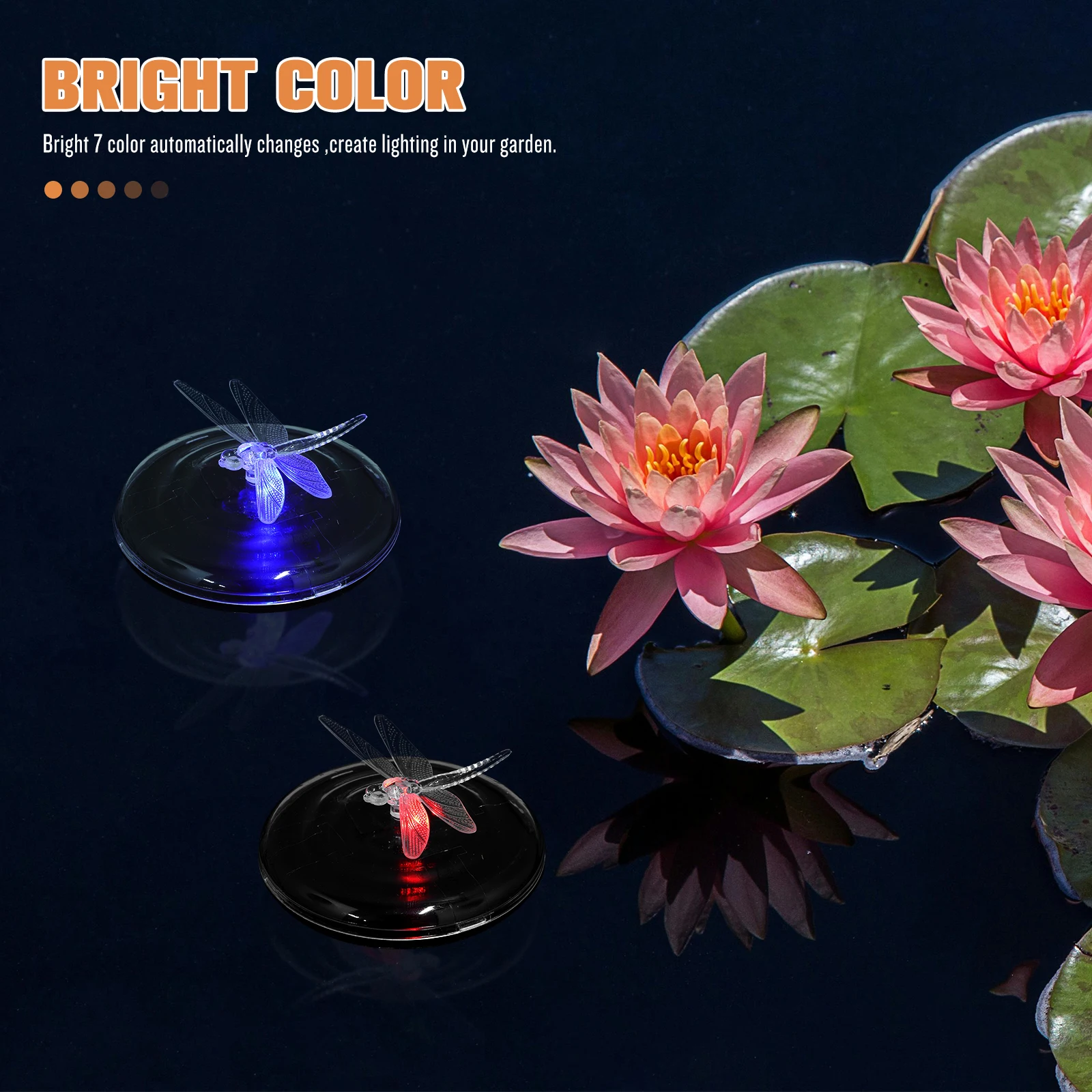 

2pc Solar Floating Light Dragonfly Waterproof Color Changing Lights for Pool Pond Fountain Fish Tank Outdoor Lighting Water
