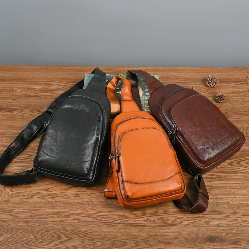100% Genuine Leather Chest Bag Casual Crossbody Bag Design Travel Shoulder Bags Backpack Men Cow Leather Multifunctional Bags