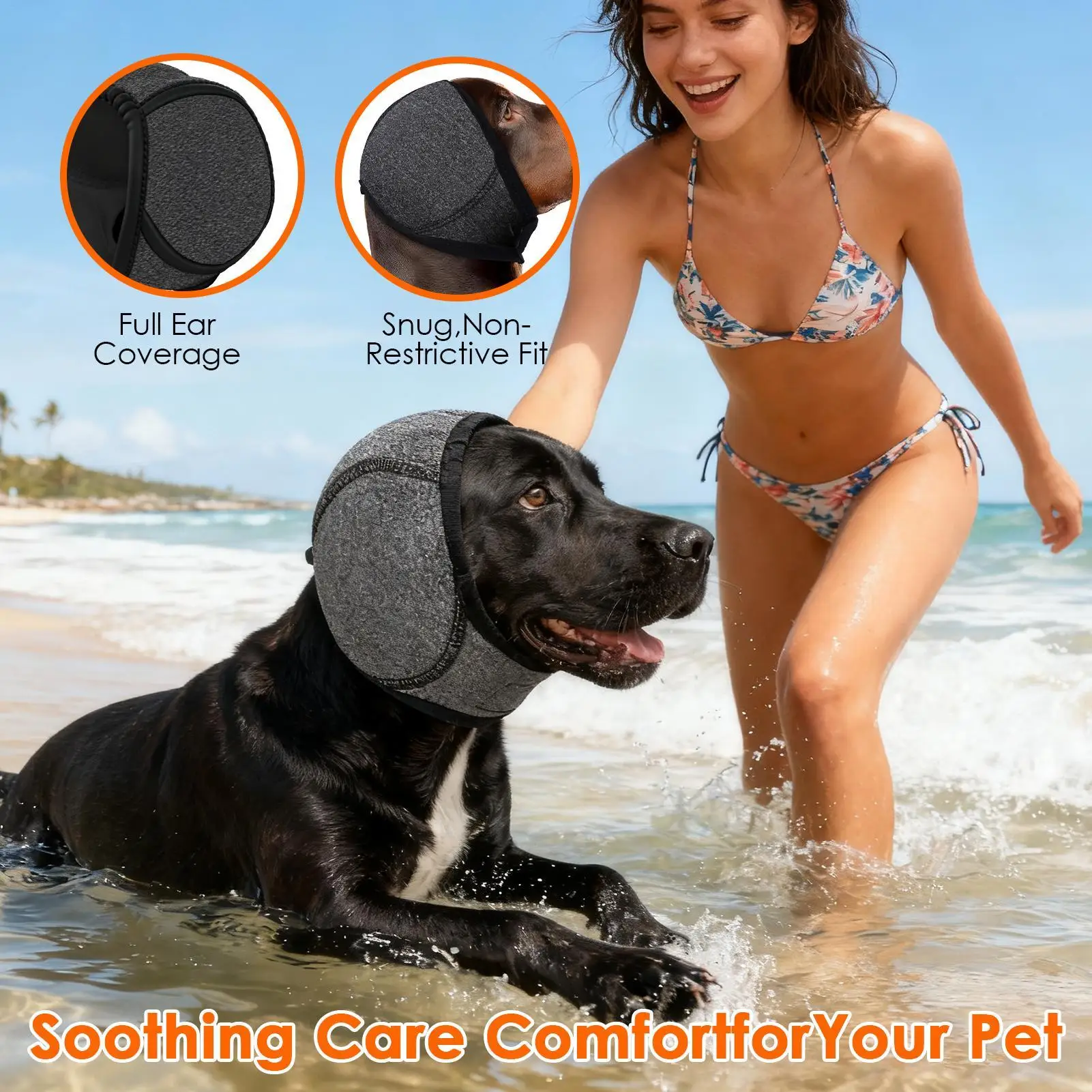 Waterproof Dog Ear Muffs for Swimming Grooming Noise Cancelling Calming Hood for Pet Anxiety Relief Shock Prevention