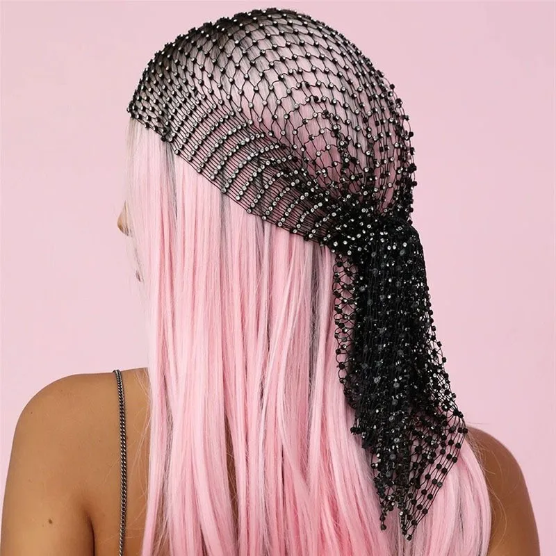 1 piece women's new design hood mesh flash diamond fishing net hood fashion trend music party fishing net hat