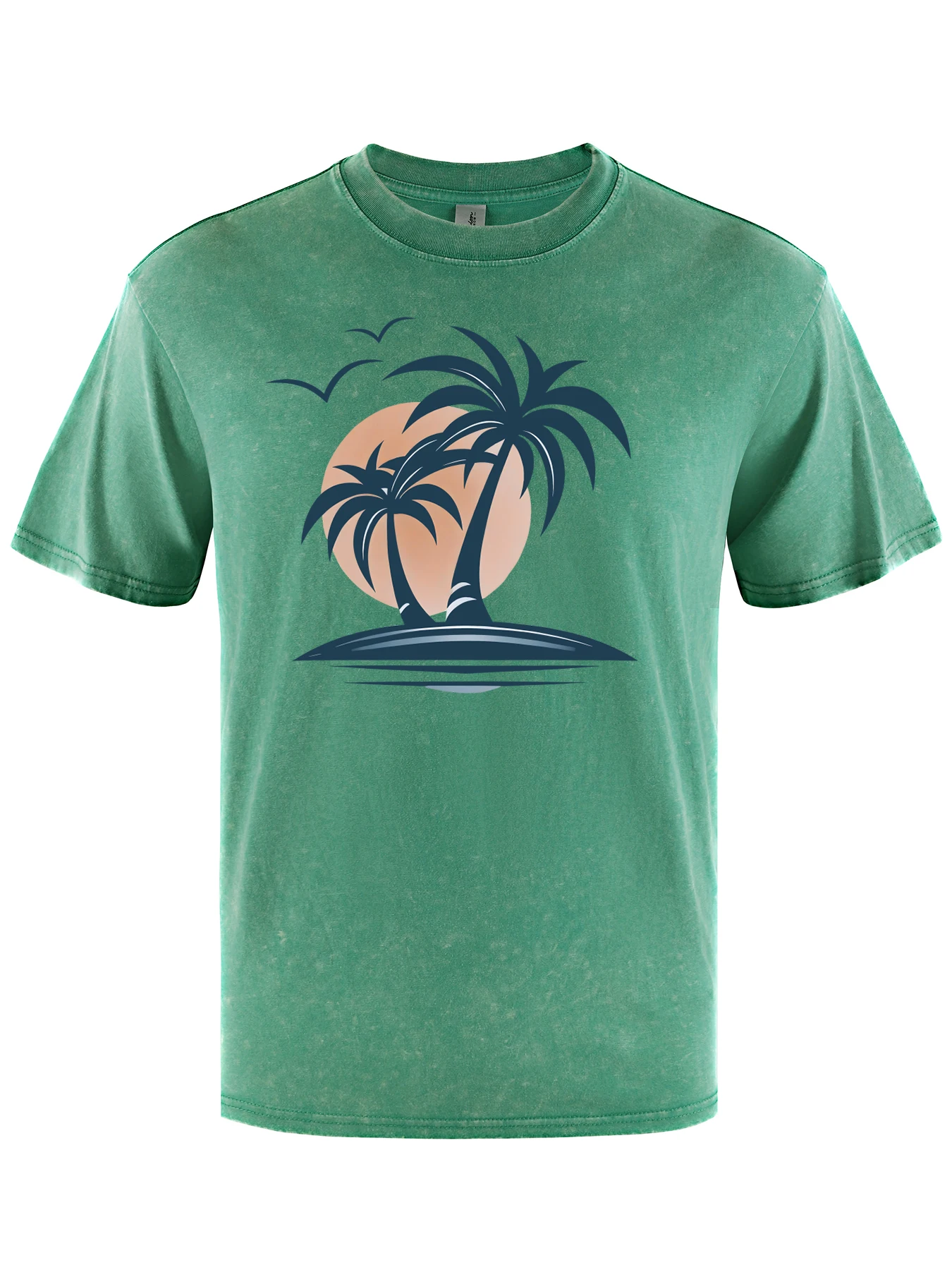 

Мужская футболка с принтом «Закат и кокосовые пальмы», дышащие футболки, мягкий хлопковый топ, модный унисекс, свободный короткий рукав