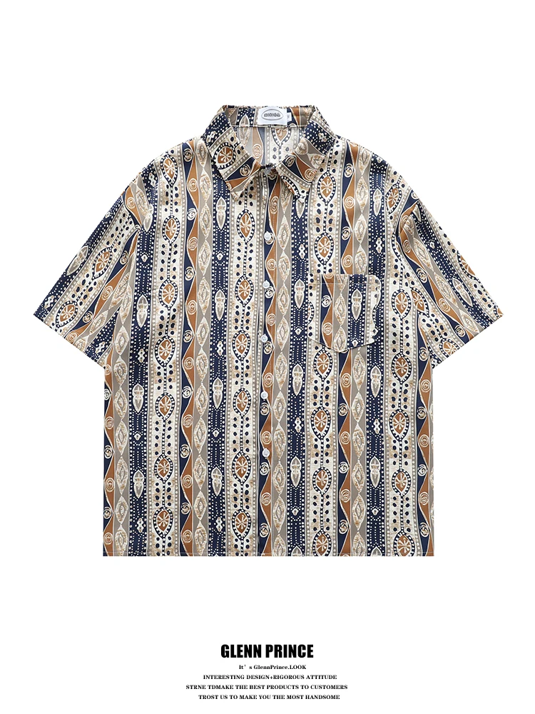 

GPstudio Men's Casual Ice Silk ort Sve irt Summer Vaion Leisure Print Polyester Fiber Breathable Loose Fit irt