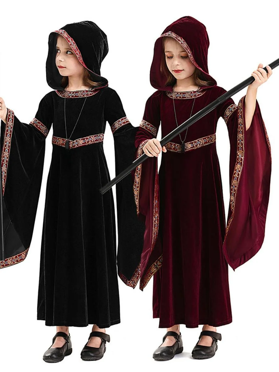 

Scary Reaper loween Costume Children's Long Skirt with Hood Stage Performance Clothes Polyester Material Ethnic Faion