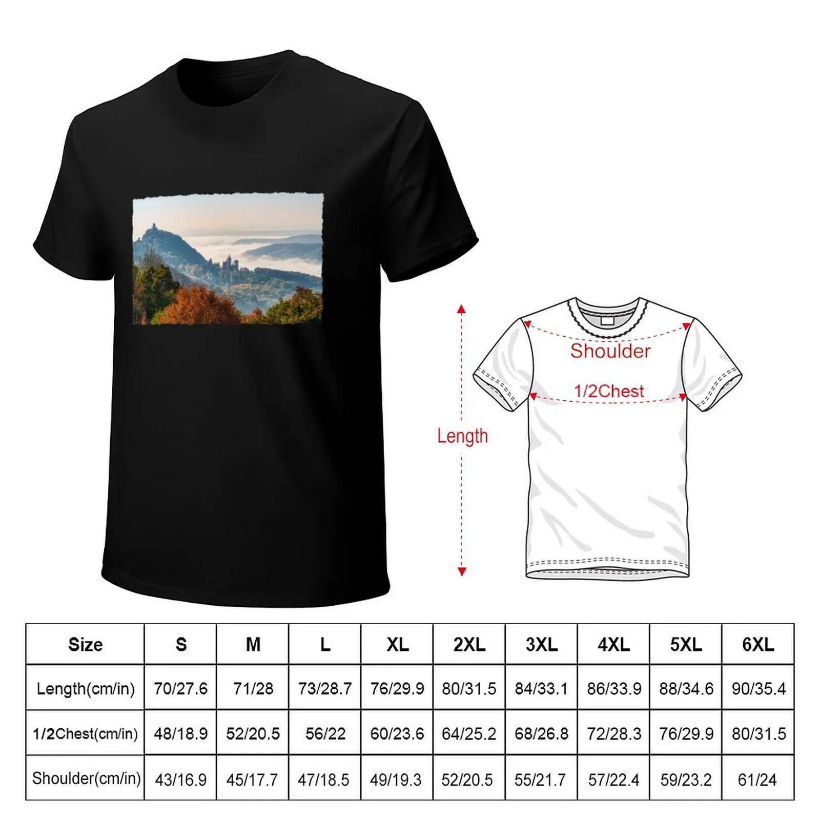 Drachenfels with ruin and castle Drachenburg, Siebengebirge T-Shirt Casual Loose Fit Short Sleeve T-Shirt