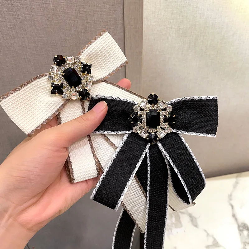 Tuch Kunst Fliege Strass Kristall Bowknot Broschen frauen Hemd Kragen Pins Elegante Hochzeit Party Krawatte Zubehör – Detail 5