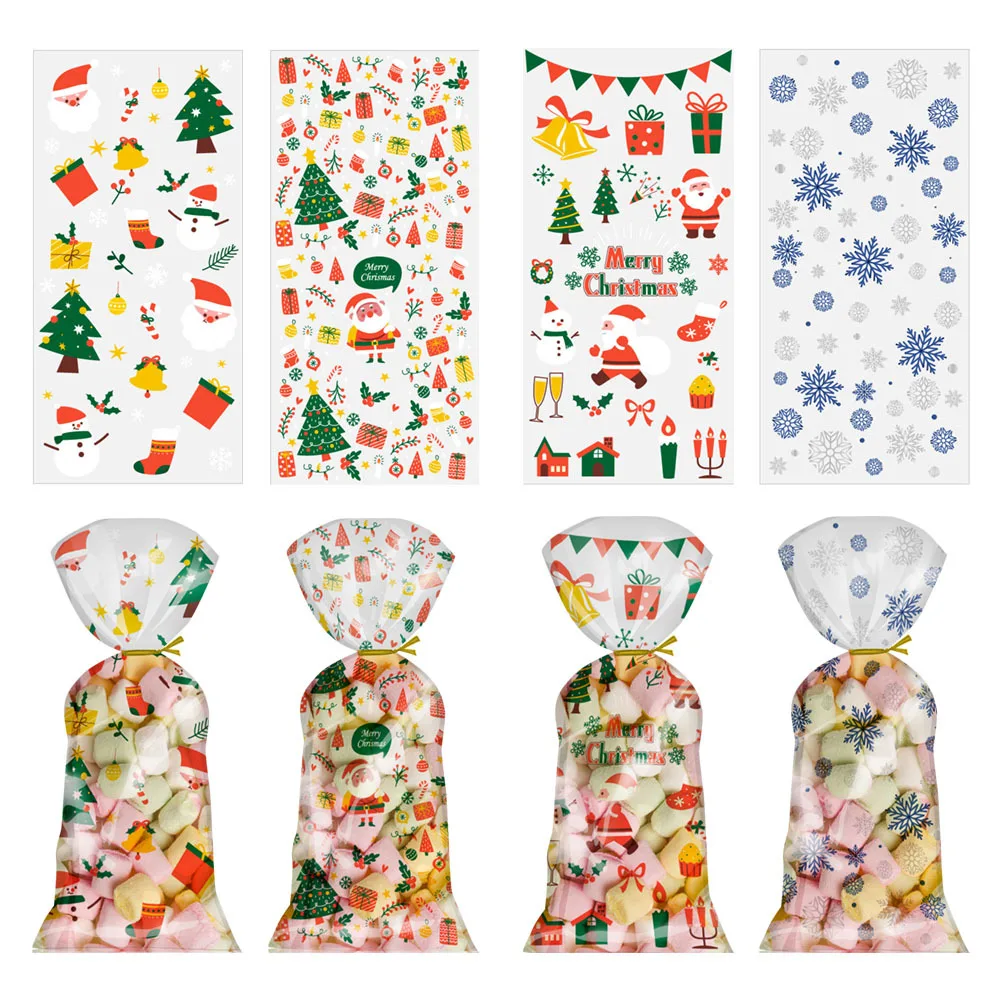 Christmas Gift Bags Packaging Chocolate Popcorn Candy Cookie Cake Transparent Cellophane Clear Bag Supplies Xmas Holiday Decorat