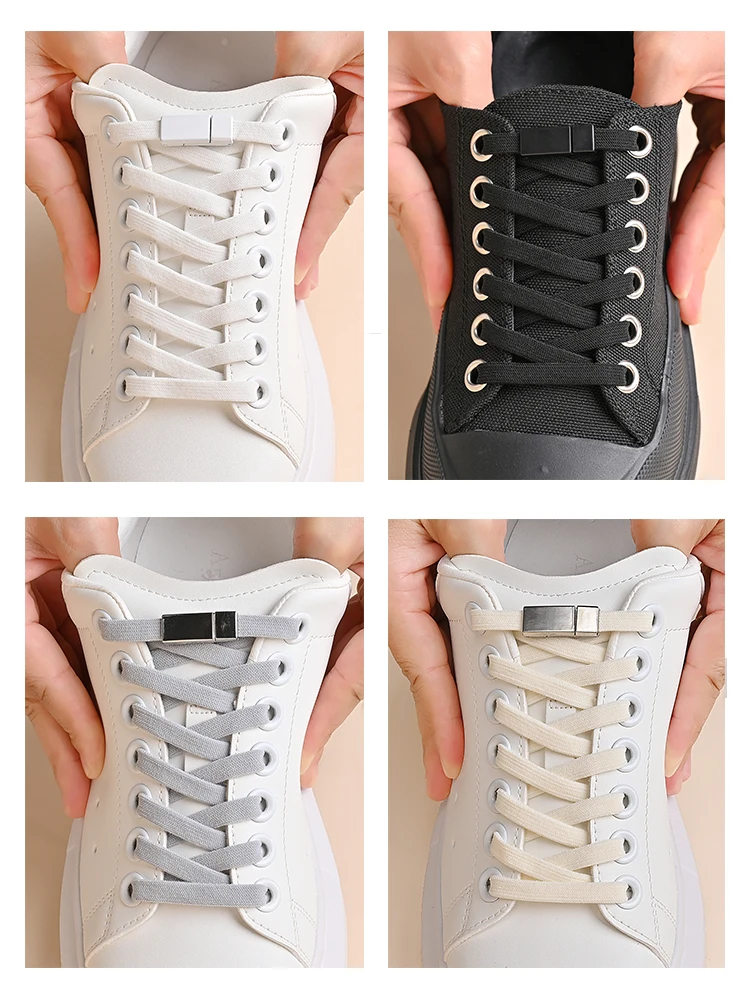 Magnetische Schnalle, keine Schnürsenkel, elastische Schnürsenkel ohne Krawatten, Schnürsenkel, Sneaker, Kinder und Erwachsene, verbreiterte flache Schnürsenkel für Schuhe – Detail 6