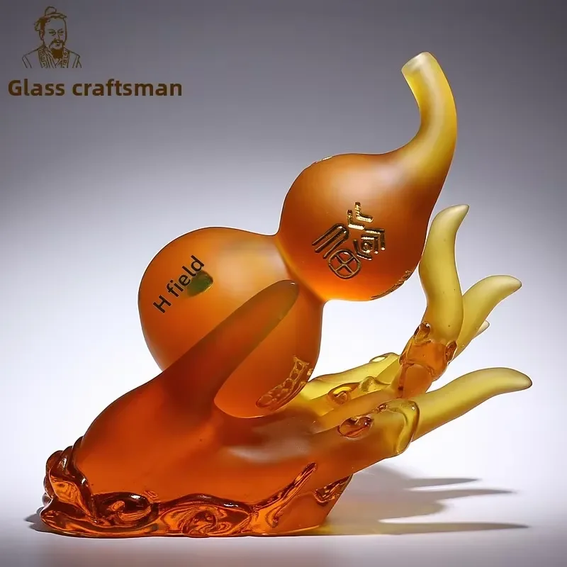 Glass Crafts Buddha's Hand Gourd Zen Decoration High-end Villa New Chinese Style Living Room Entrance Purely Handmade Gift