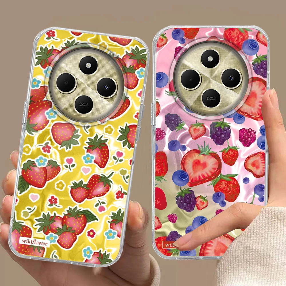 Rosa Erdbeer-Handyhülle für Xiaomi Redmi 14C 15C 13C A3 A1 9A A5 9C Note 15 14 13 12 11 10 11S 10S 8 9 Pro Frucht-Cover