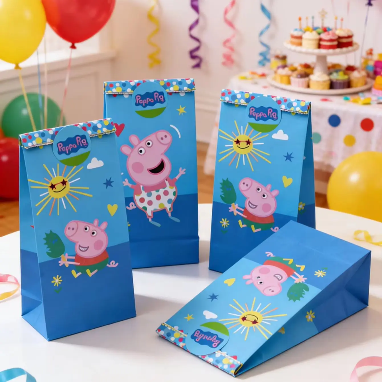 10pcs Hasbro Officially Licensed Peppa Pig Candy Gift Bags with Sealing Stickers Cartoon Party Favor Bags Birthday Celebration view 6