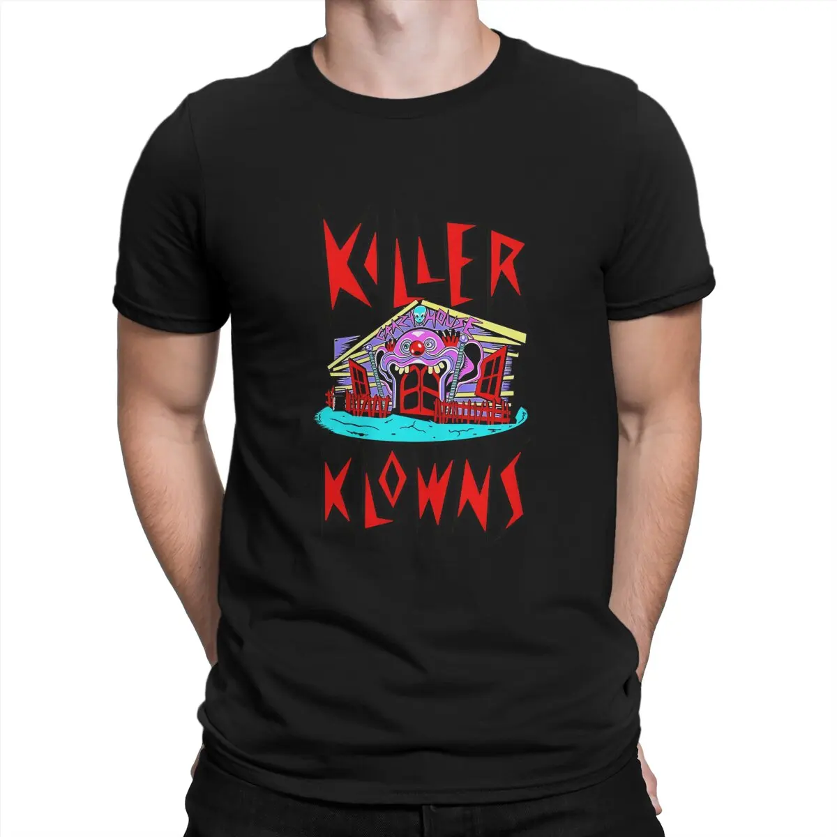 

Футболка Crazy House с круглым вырезом Killer Klowns из космоса оригинальная Мужская футболка из полиэстера