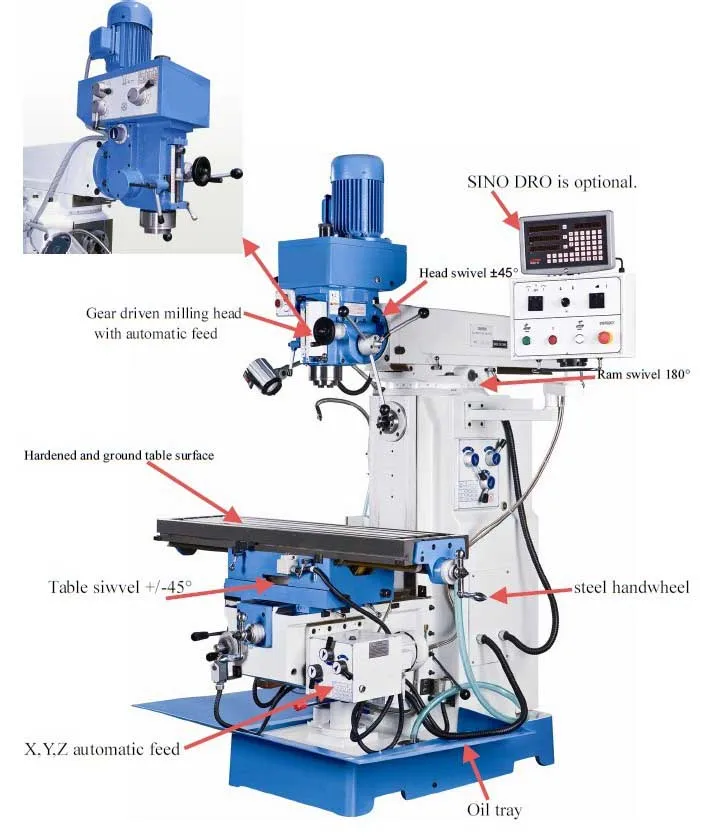 for ZX6350ZS China Vertical Drilling and Milling Machine with head swivels 45 degree