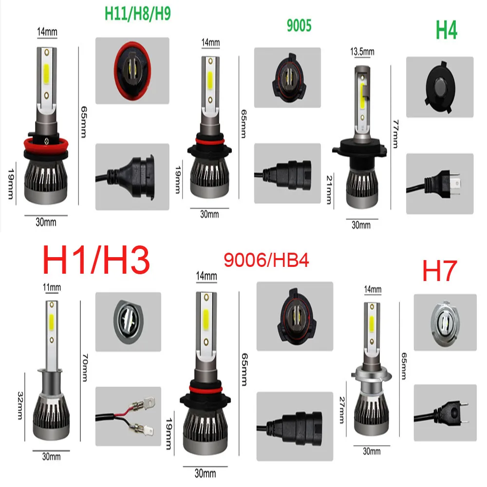 2Pcs LED H4 H7 Car Headlight H1 LED Bulb H8 H11 9005 HB3 9006 HB4 9004 HB1 H3 HB5 H13 Led Lights 20000LM Turbo lampada 12V