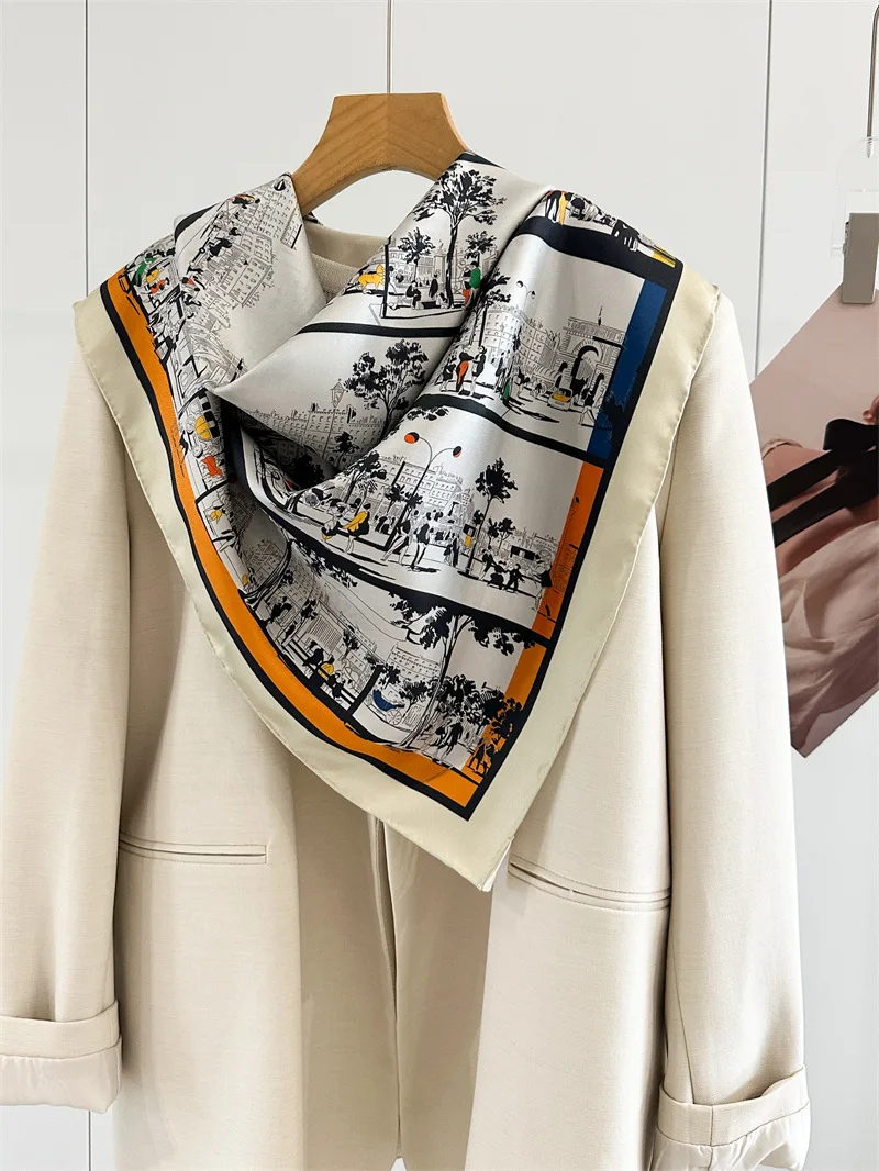 

Женский модный шарф-платок из 100% шелка, квадратный, 88x88 см