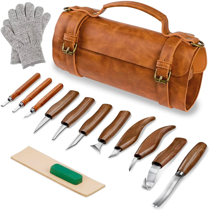 Juego de cuchillos para tallar madera, kit de tallado de madera, juego de cuchillos de tallado para principiantes, herramientas de carpintería y tallado de madera