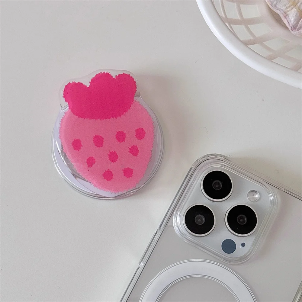 

Pink Glitter Strawberry For Magsafe Magnetic Phone Griptok Grip Tok Stand For iPhone 16Pro Wireless Charging Case Holder Ring
