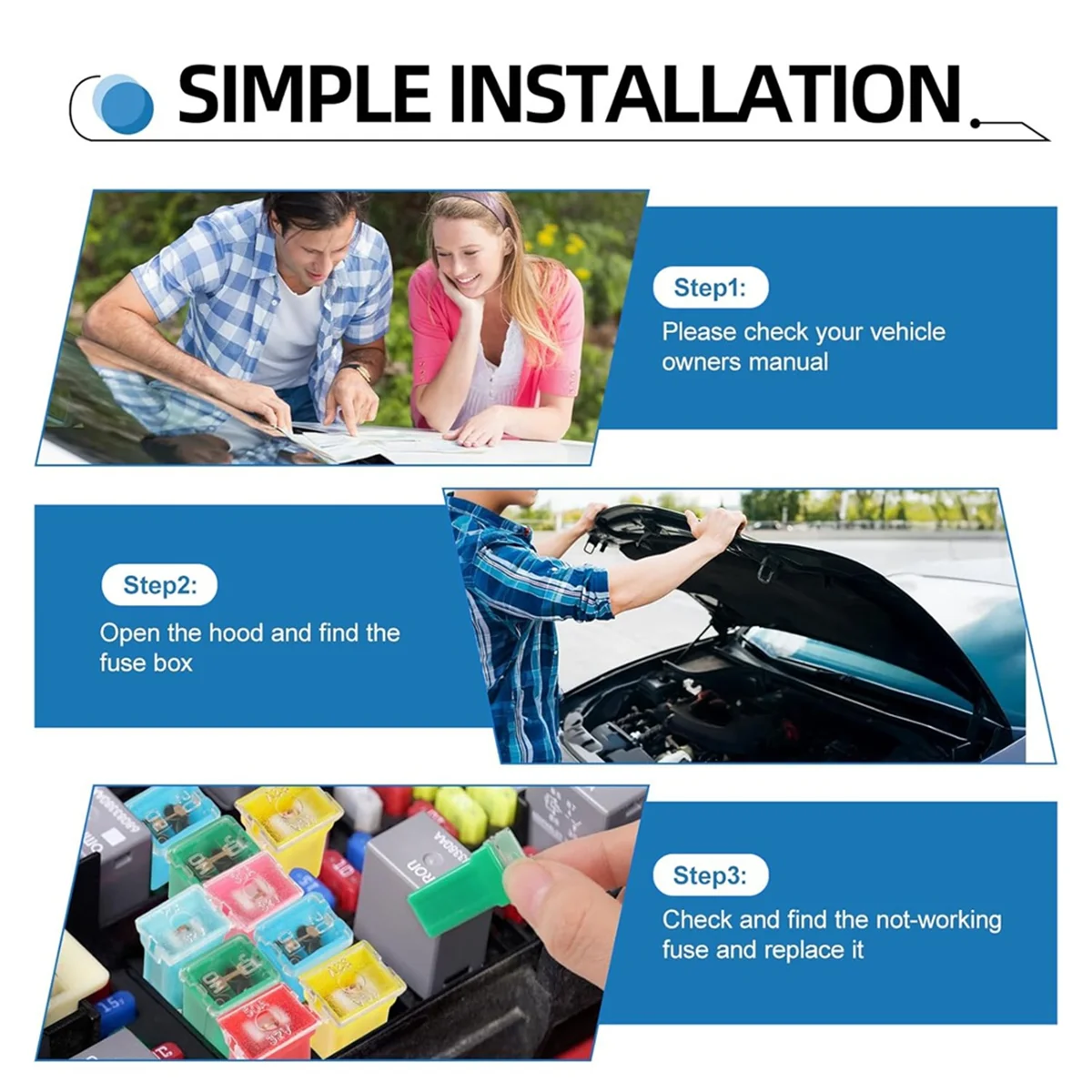 

Ассортимент автомобильных предохранителей ABNJ, 20 шт., высокие/стандартные и низкопрофильные предохранители в коробке для пикапов, автомобилей, автофургонов и внедорожников