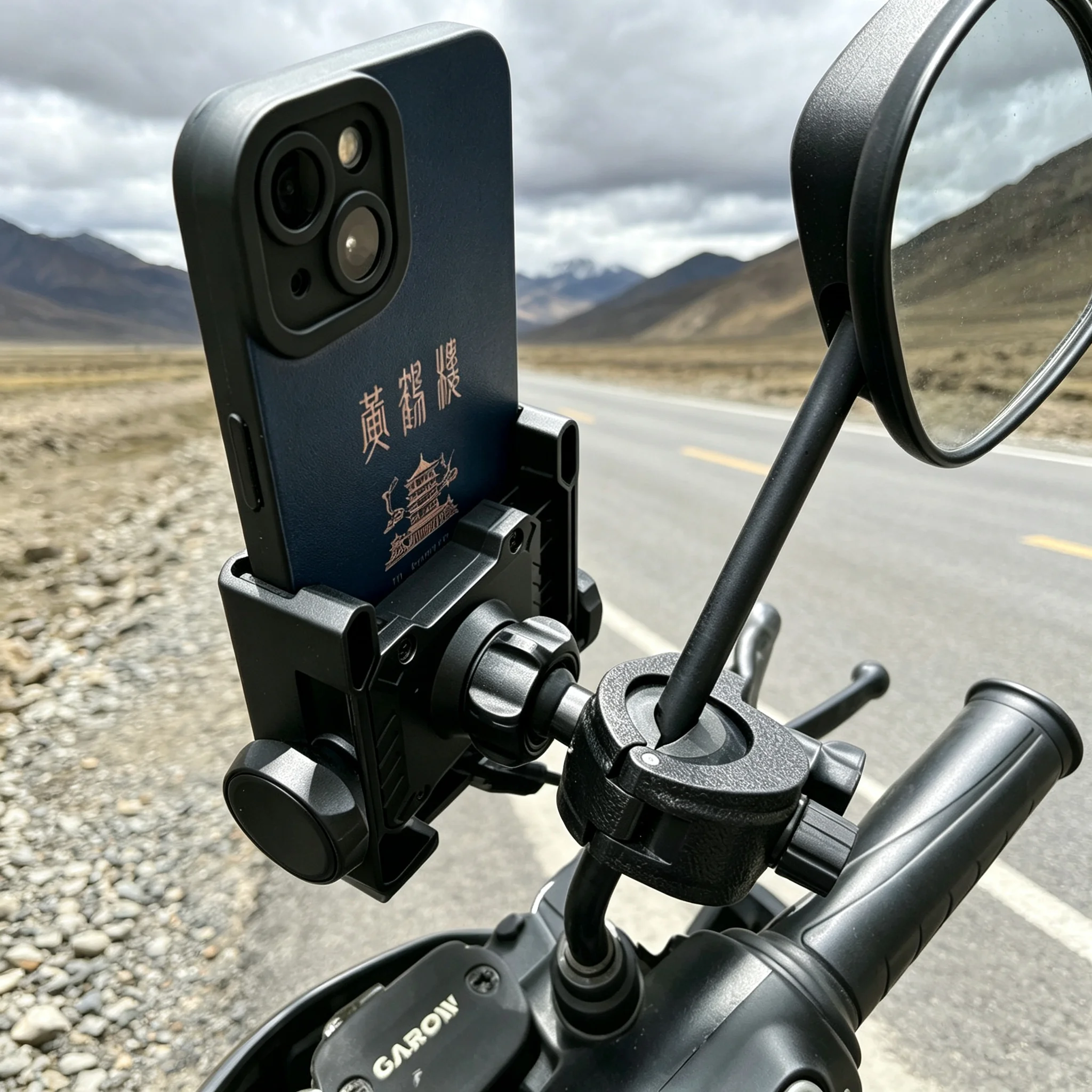 Image of Stoßfeste, Verstärkte Telefonhalterung für Motorrad, Roller, E-Bike Rückspiegelmontage GPS-Navigationshalterung