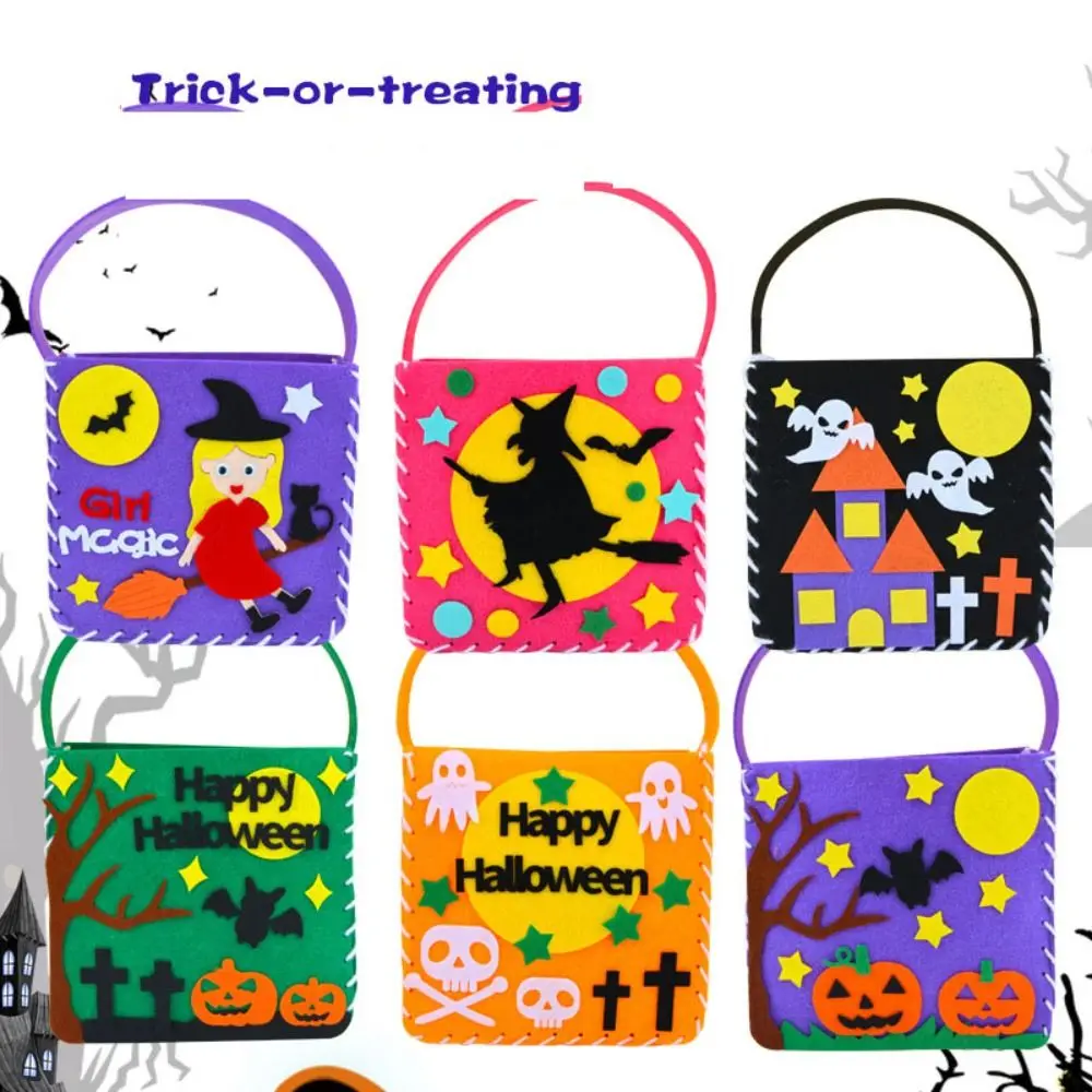 Tissu Non tissé bricolage Halloween sac de bonbons astuce ou friandise Portable bricolage sac de friandises sac de citrouille EVA sac à main de citrouille fête