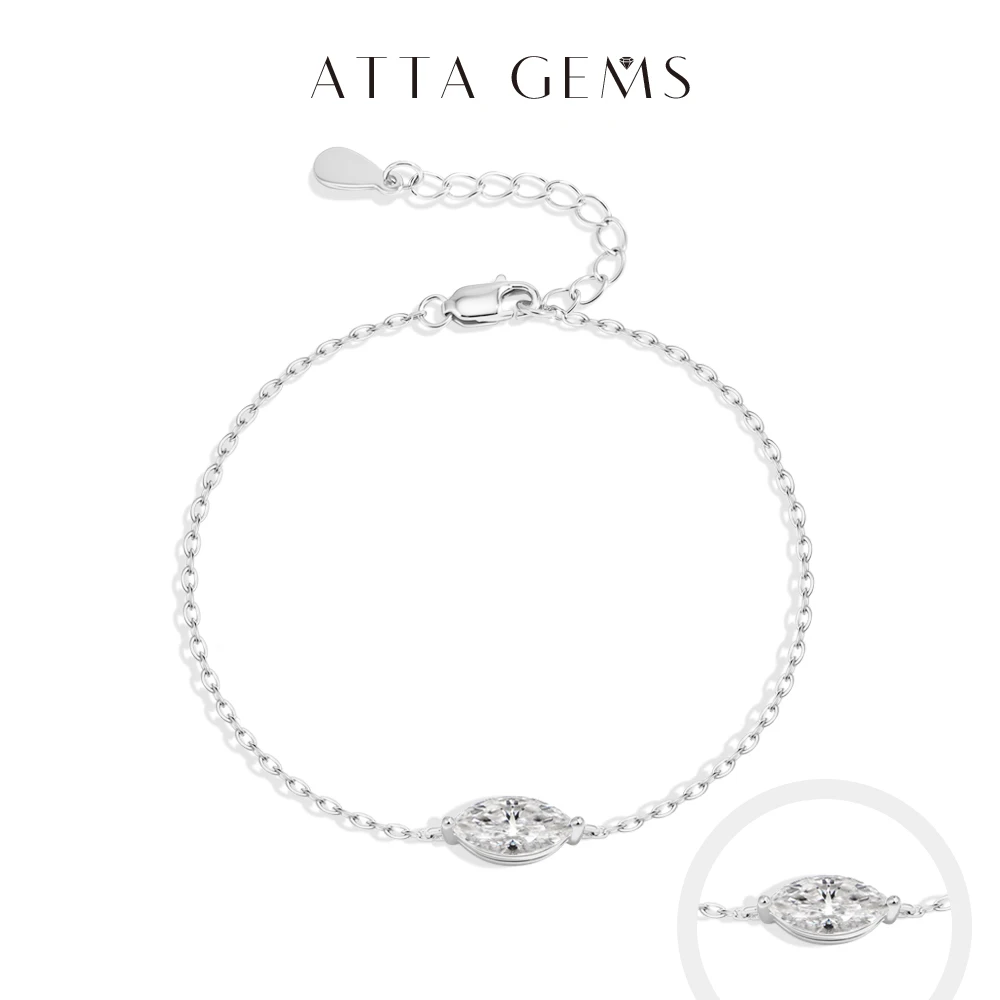 

ATTAGEMS Marquise Cut 1ct Moissanite Bracelet S925 Silver Adjustable Cross-linked Chain Elegant Birthday Gifts Jewelry for Women