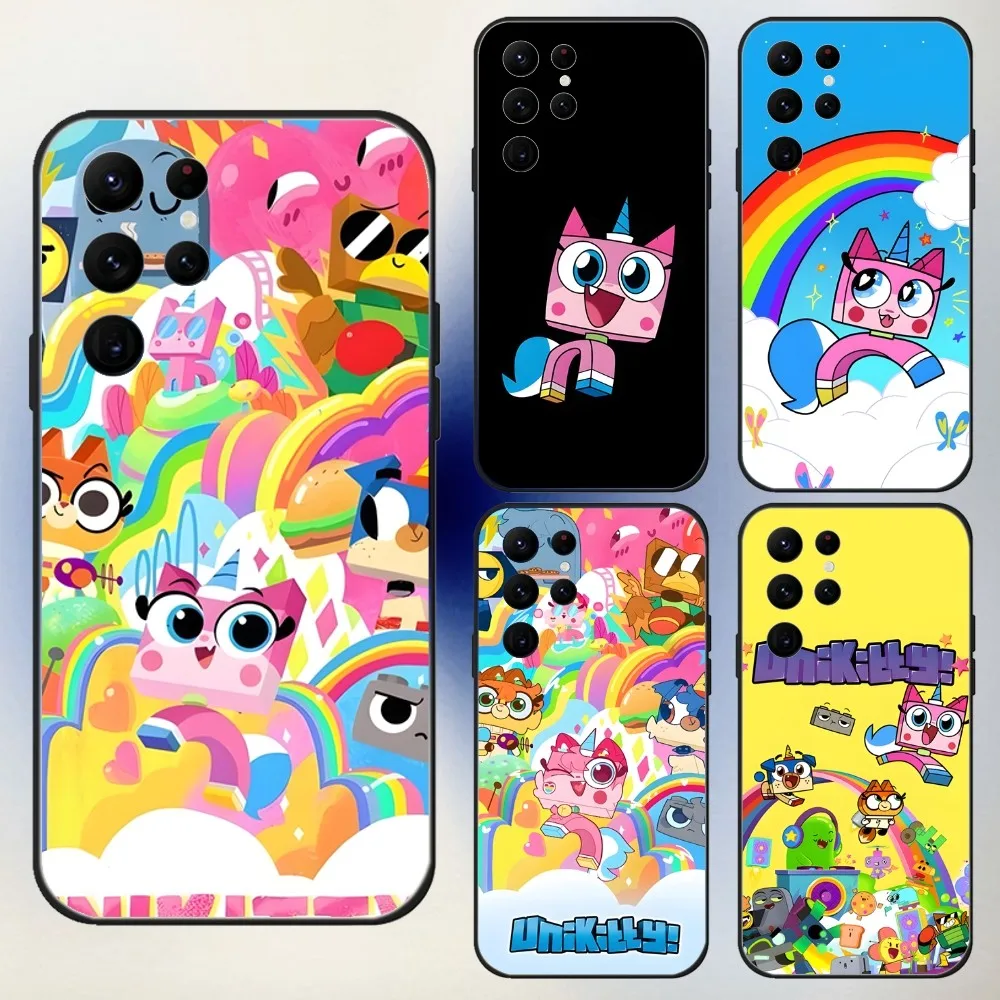 

Cartoon Unikitty Phone Case For Samsung S24,23,22,30,21,10,9,Ultra,Plus,Lite,FE,5G Black Soft Case