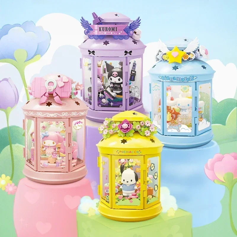 New Sanrio Wonderful Lamp Series Building Blocks Kawaii Kuromi My Melody Cartoon Assembly Toy Oil Lamp Model Christmas Gift