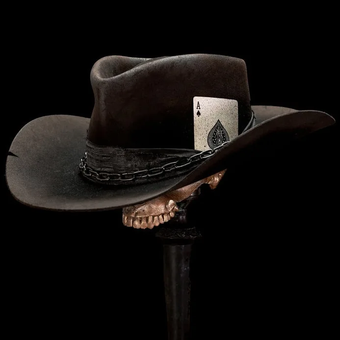 Retro Distressed Wool Hat Western Cowboy Style Wool Top Hat with Ribbon Wool Felt Hat