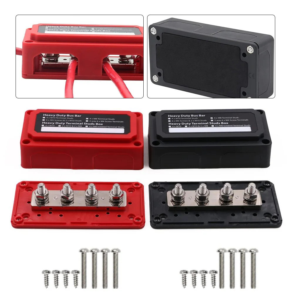 

4x M8 Terminal 300A Terminal Block Maximum DC 48V Modular Design Nylon Fiberglass Base 12V DC Power Supply Connection Block