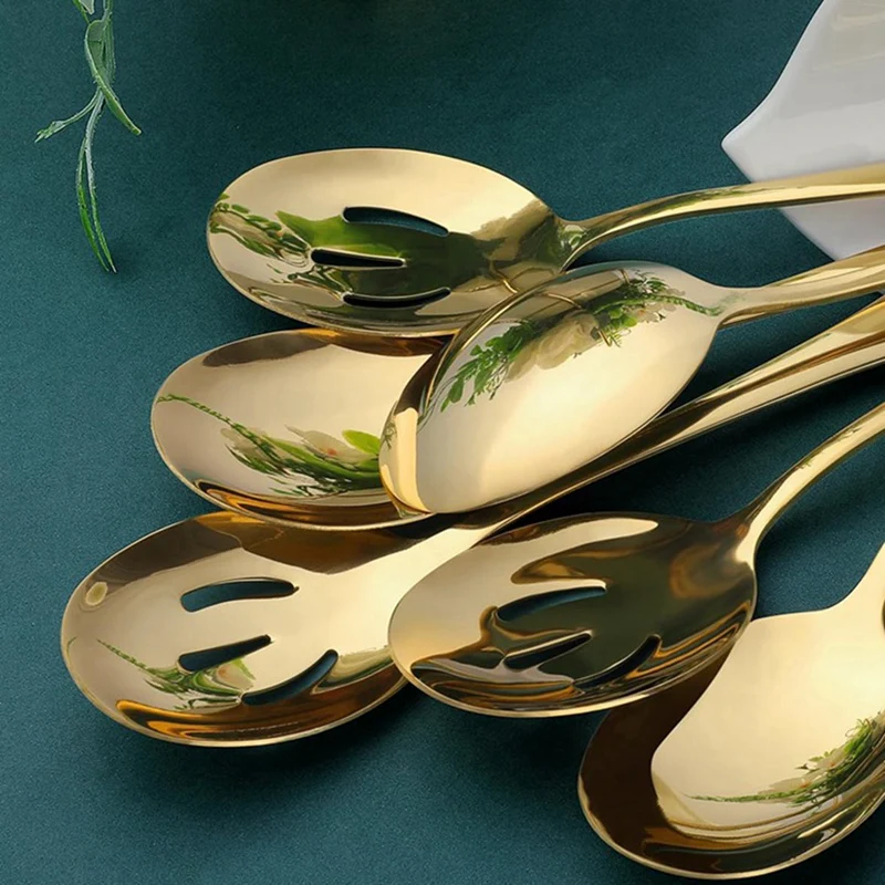 Gold Serving Spoons Gold Serving Spoons 6 Pieces, Stainless Steel Serving Utensils with Mirror