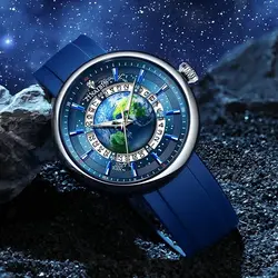 Blue Silicone Earth Watch's Case Automatic Mechanical Male watch luxury Waterproof Luxury New Design ساعات يد رجالية