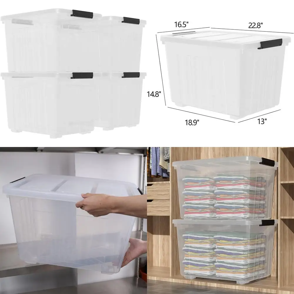 

Прозрачные большие пластиковые контейнеры для хранения на 70 литров с колесиками, набор из 4 шт.