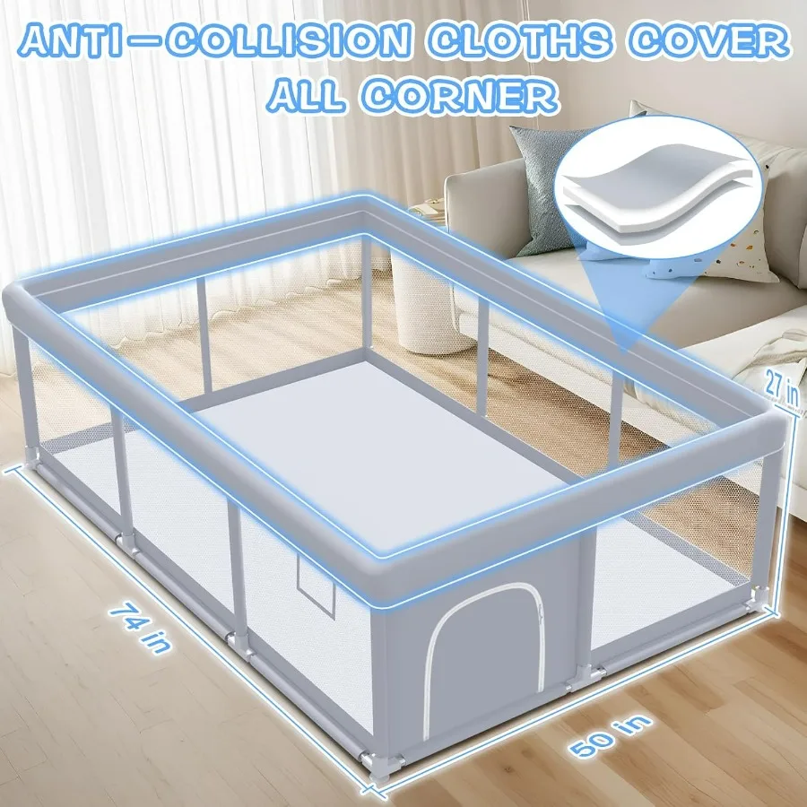 Baby Playpen 74 x 50 Inch Play Pen Playards Playpen for Babies and Toddlers Baby Playard for Indoor Outdoor Active Center Game