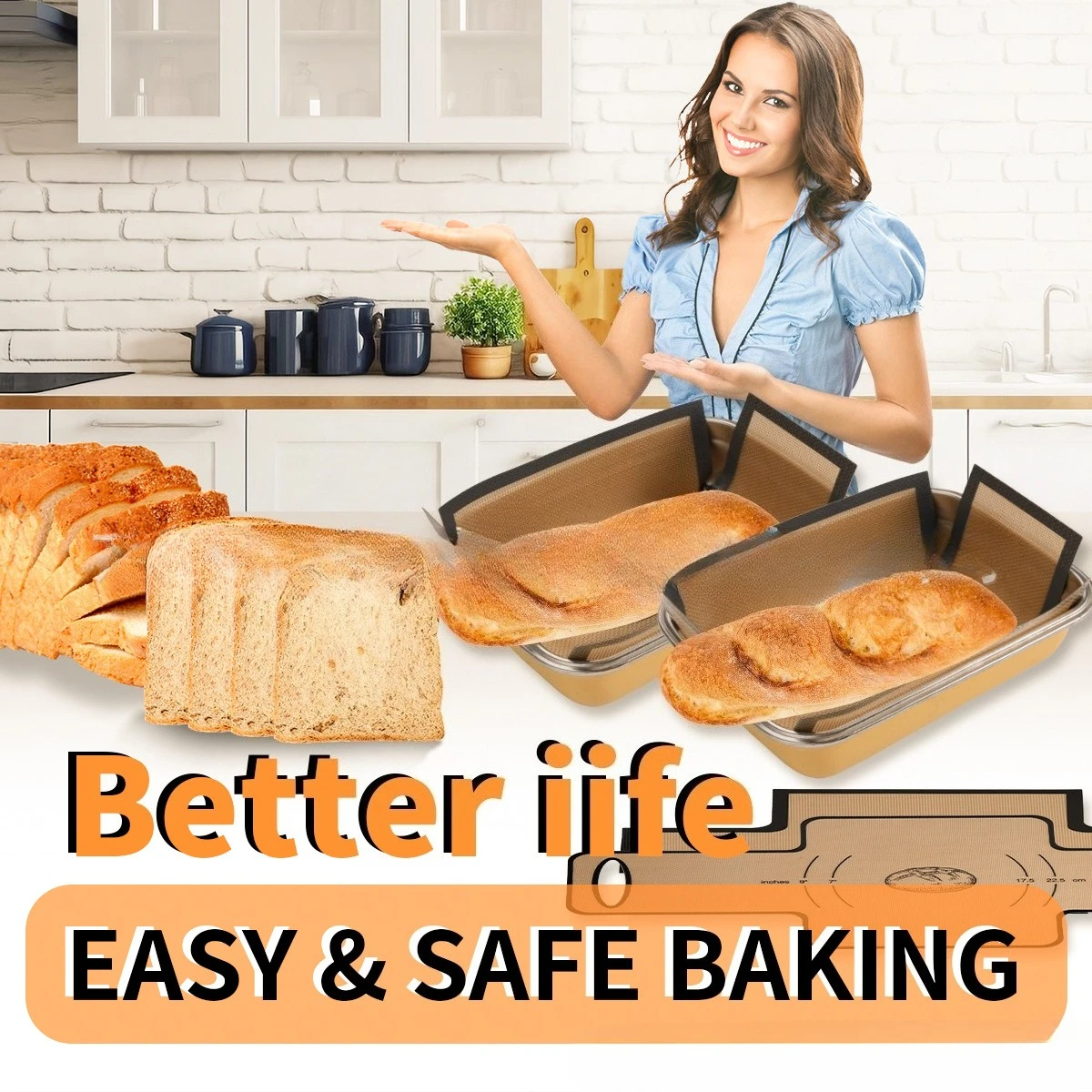 مقلاة رغيف الخبز من السيليكون لمقالي الخبز - بطانات خبز آمنة للطعام، غير لاصقة وقابلة لإعادة الاستخدام، سهلة التنظيف، مقاومة لدرجات الحرارة العالية