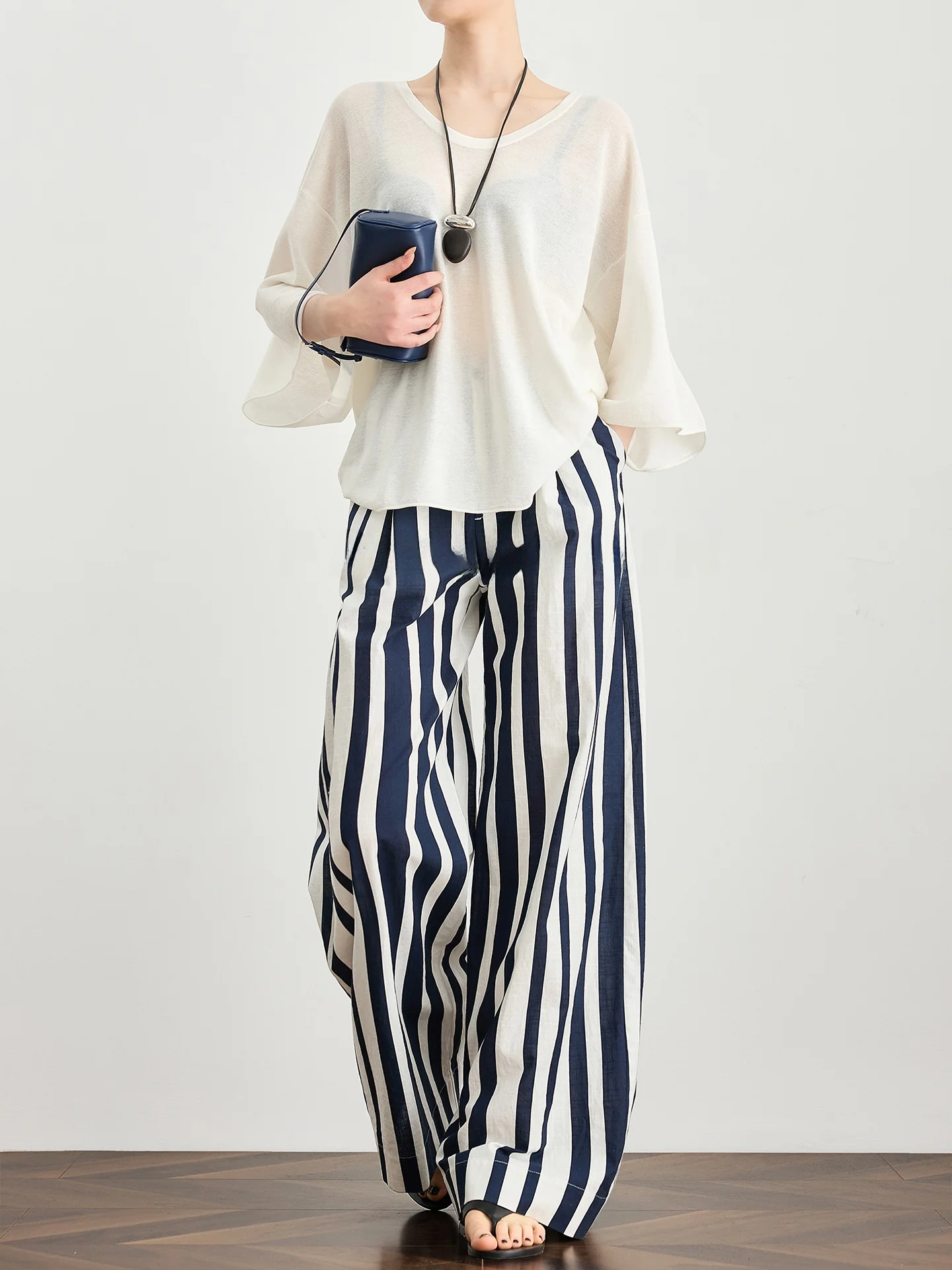 

Женские повседневные брюки FAESSLIN с высокой талией, в полоску, из чистого хлопка, широкие, летние, в корейском стиле, для работы и повседневной носки