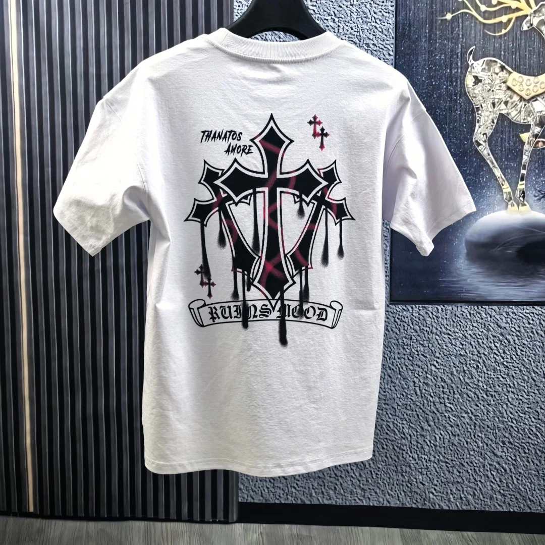 American-style Graffiti Cross-printed Short-sleeved T-shirt - Men's and Women's Trendy Hip-hop Casual Multi-purpose T-shirt Top