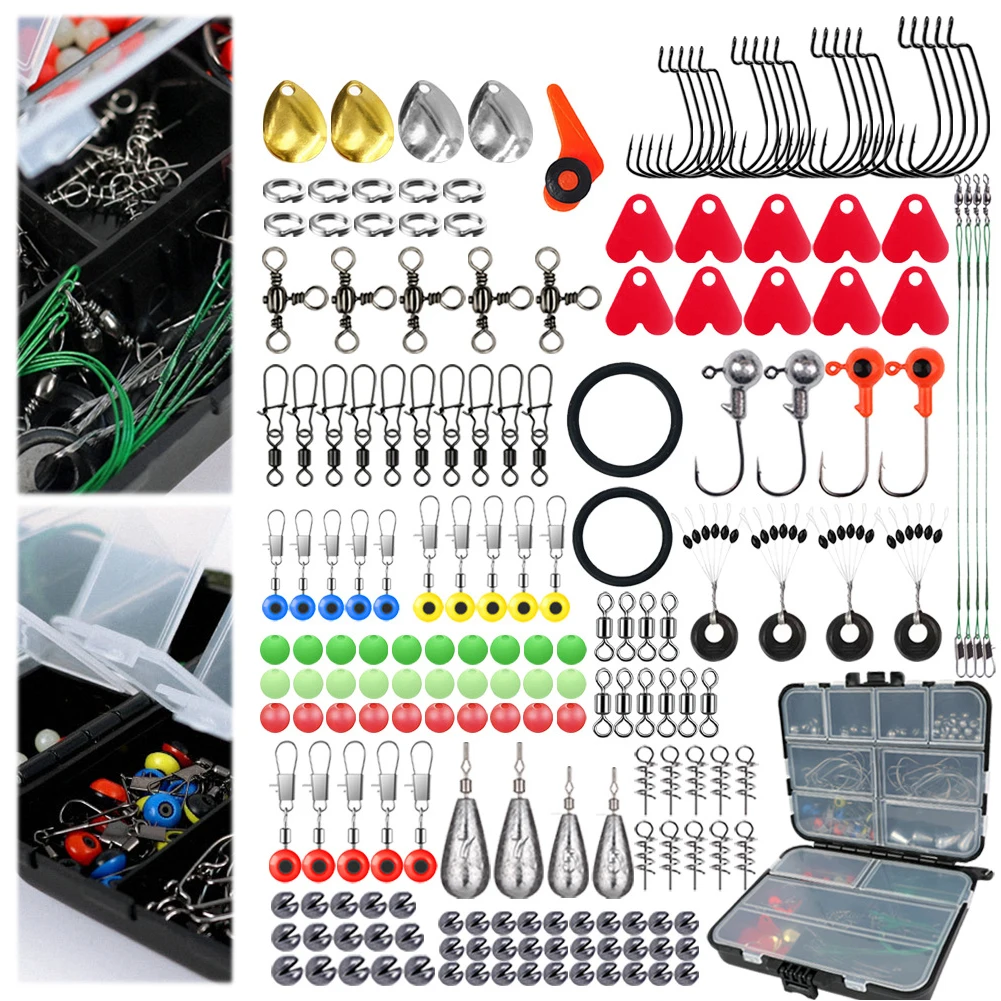 

187pcs Fishing Tools Accessories Kit Set with Jig Hooks Sinker Weight Swivels Snaps Fishing Set Carp Fishing Accessories