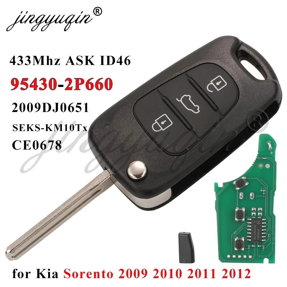 jingyuqin 95430-2P660 Flip Remote Car Key Fob 433MHz ASK ID46 for Kia Sorento 2009 2010 2011 2012 Ce0678 2009DJ0651 SEKS-KM10Tx