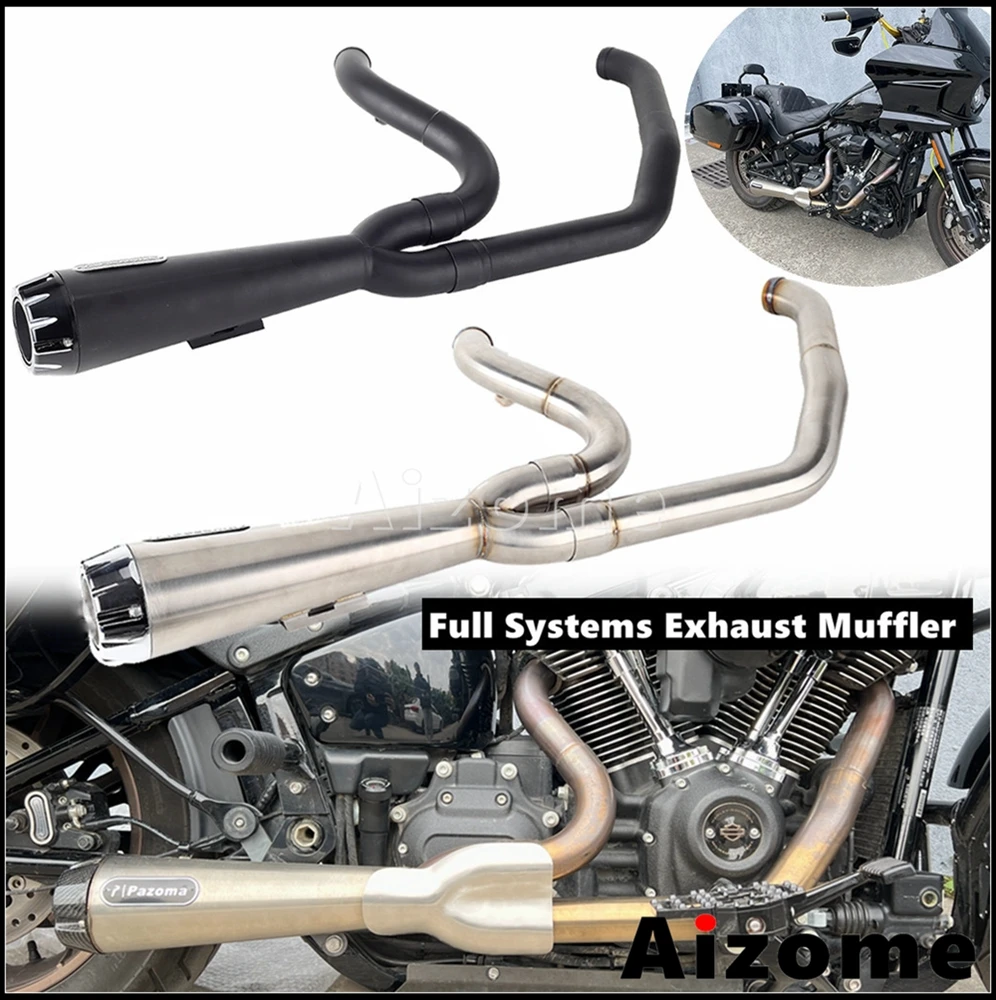 Motorcycle Full Exhaust System For Harley Softail Low Rider Standard Street Bob 2 Into 1 Front Pipe Silencer Muffler Kit 18-2024