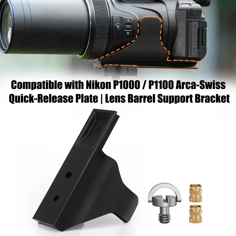 Black Camera Lens Barrel Support Bracket Standard Lens Support Holder for Nikon P1000 P1100 Quick Release Plate